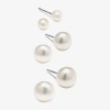 Silver Treasures Womens White Cultured Freshwater Pearl Sterling Silver Ball 3 Pair Earring Set In Transparent