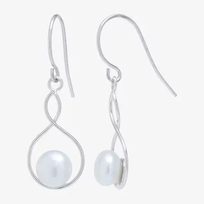 Silver Treasures Womens White Cultured Freshwater Pearl Sterling Silver Drop Earrings In Metallic