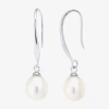 Silver Treasures Womens White Cultured Freshwater Pearl Sterling Silver Pear Drop Earrings In Silver