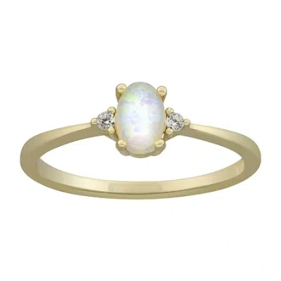 Silver Treasures Womens White Opal 14k Gold Over Silver Oval Delicate Cocktail Ring In Transparent