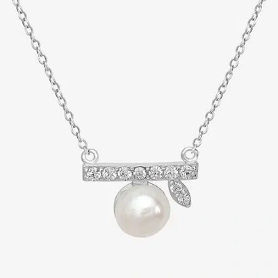 Silver Treasures Womens White Simulated Pearl Sterling Silver Bar 18 Inch Pendant Necklace In Transparent