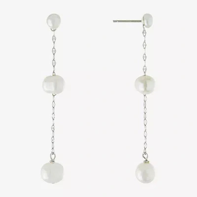 Silver Treasures Womens White Simulated Pearl Sterling Silver Drop Earrings
