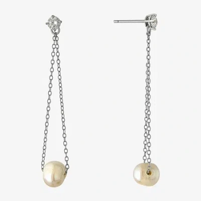 Silver Treasures Womens White Simulated Pearl Sterling Silver Drop Earrings In Metallic