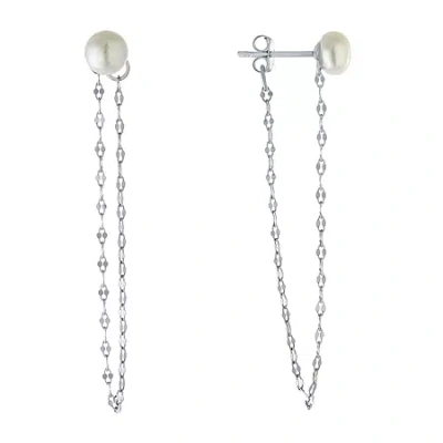 Silver Treasures Womens White Simulated Pearl Sterling Silver Drop Earrings In Metallic