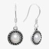 Silver Treasures Womens White Simulated Pearl Sterling Silver Hypoallergenic Drop Earrings In Metallic