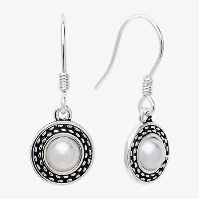 Silver Treasures Womens White Simulated Pearl Sterling Silver Hypoallergenic Drop Earrings In Transparent