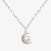 Silver Treasures Womens White Simulated Pearl Sterling Silver Moon 18 Inch Pendant Necklace In Silver