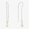 Silver Treasures Womens White Simulated Pearl Sterling Silver Moon Drop Earrings In Metallic