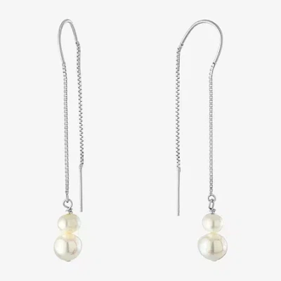 Silver Treasures Womens White Simulated Pearl Sterling Silver Moon Drop Earrings In Metallic