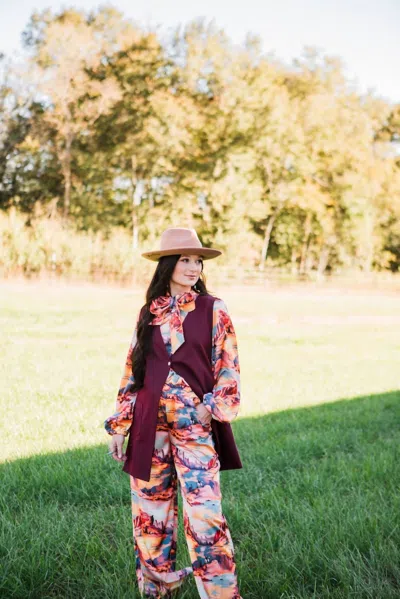 Silverado Brynn Oversized Vest In Burgundy In Multi