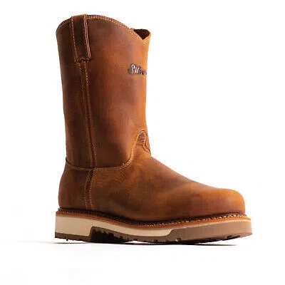 Pre-owned Silverado Mens 10in Wellington Shipyard Pull-on Oil Tan Leather Work Boots