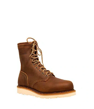 Pre-owned Silverado Mens 8in Lumberjack Shipyard Wedge St Oil Tan Leather Work Boots