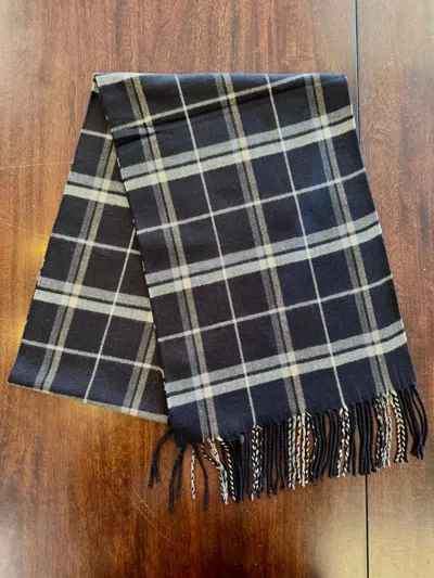 Silversilk Unisex Premium Cashmere Scarf In Black Plaid In Blue