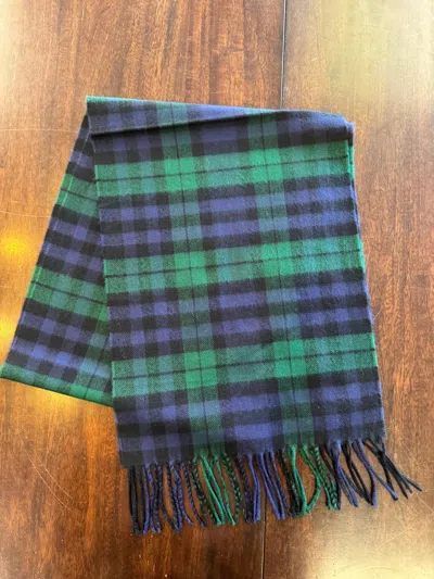 Silversilk Unisex Premium Cashmere Scarf In Green/navy In Multi