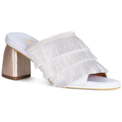Silvia Cobos Cha Cha Womens Leather Fringe Block Heel In White