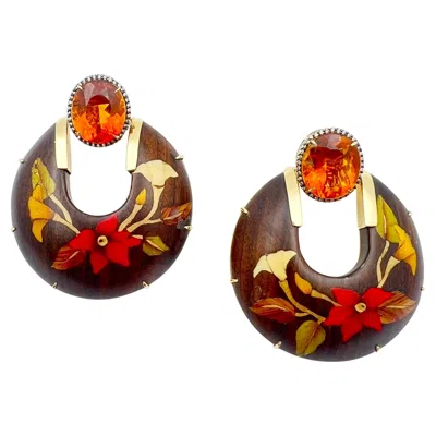 Pre-owned Silvia Furmanovich 18k Gold Fire Opal Diamond Wood Earrings In Multi
