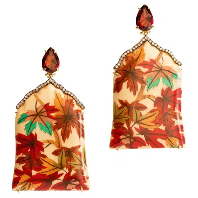 Pre-owned Silvia Furmanovich 18k Gold Garnet Diamond Marquetry Drop Earrings In Multi