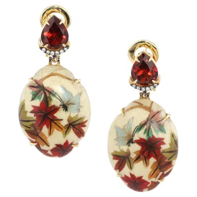 Pre-owned Silvia Furmanovich 18k Gold Garnet Diamond Marquetry Drop Earrings In Multi