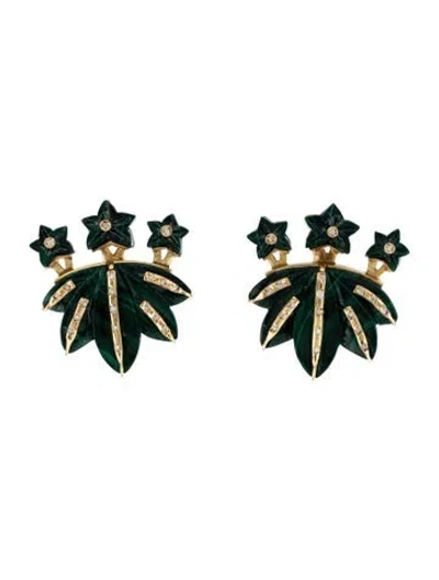 Pre-owned Silvia Furmanovich 18k Malachite & Diamond Earclip Earrings In Multicolor