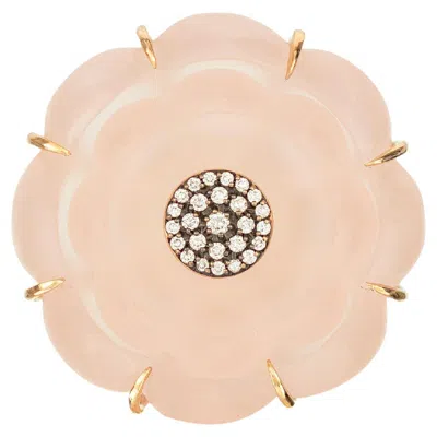 Pre-owned Silvia Furmanovich 18k Rose Gold Pink Quartz Lotus Ring With Diamonds In Red