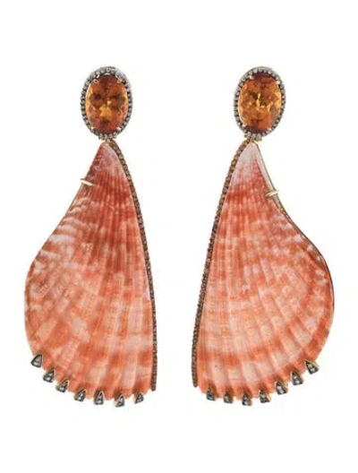 Pre-owned Silvia Furmanovich 18k Shell, Diamond, Citrine & Sapphire Drop Earrings In Multicolor