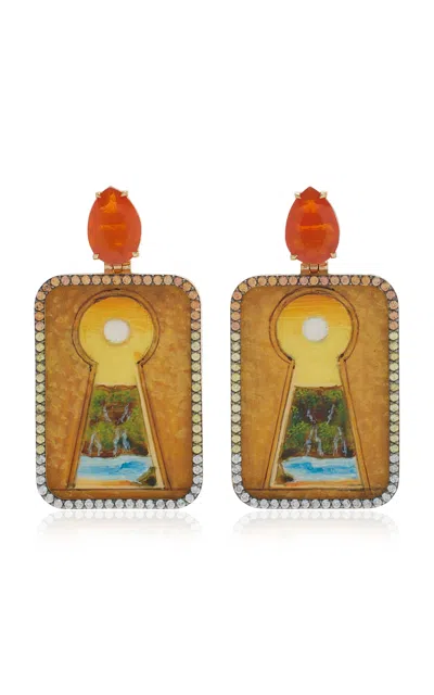 SILVIA FURMANOVICH 18K YELLOW GOLD ACRANUM SOLIS MINIATURE PAINTING EARRINGS 