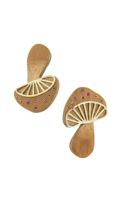 Silvia Furmanovich 18k Yellow Gold Bamboo Mushroom Earrings In Brown