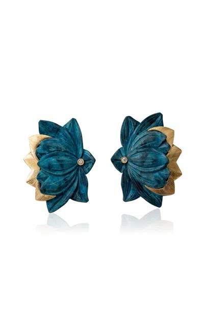 Silvia Furmanovich 18k Yellow Gold Blue Lotus Flower Earrings