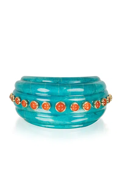Silvia Furmanovich 18k Yellow Gold Blue Turquoise Lacquered Marquetry Cuff Bracelet