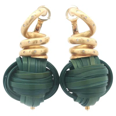 Pre-owned Silvia Furmanovich 18k Yellow Gold Diamond & Bamboo Knot Design Large Earrings