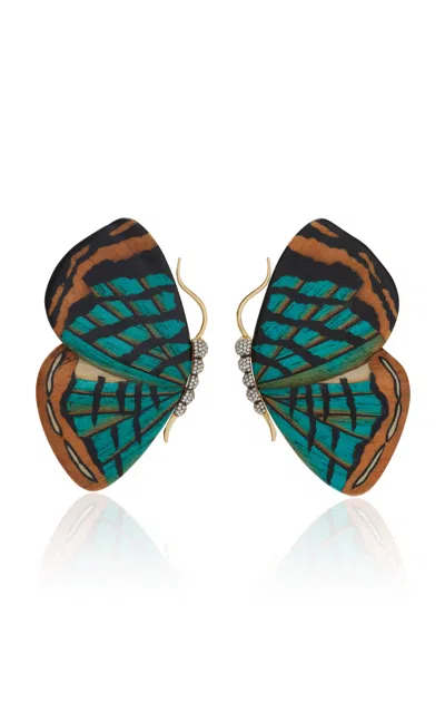 Silvia Furmanovich 18k Yellow Gold Diamond Marquetry Earrings In Blue