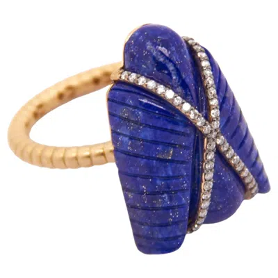 Pre-owned Silvia Furmanovich 18k Yellow Gold Egypt Fly Ring With Lapis Lazuli And Diamonds