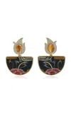 Silvia Furmanovich 18k Yellow Gold  Half-moon Tibetan Rose Marquetry Earrings In Black