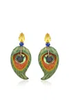 Silvia Furmanovich 18k Yellow Gold Irregular Drop Marquetry Peacock Earrings
