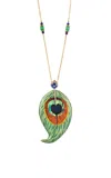 Silvia Furmanovich 18k Yellow Gold Irregular Drop Marquetry Peacock Necklace