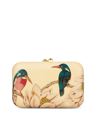 Silvia Furmanovich 18k Yellow Gold Kashmir Citrine, Gold Leaf Inlay, Bird Print Marquetry Wood Clutch In Neutral