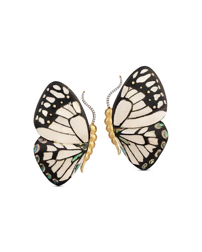 Silvia Furmanovich 18k Yellow Gold Kashmir Mother Of Pearl, Abalone Inlay, & Diamond Butterfly Statement Earrings In Multi