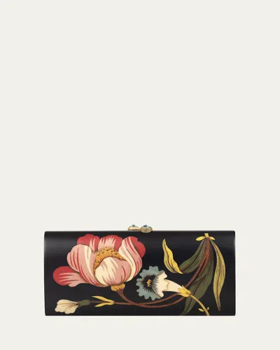 Silvia Furmanovich 18k Yellow Gold Marquetry Clutch With Camelia Pattern, Sky Topaz And Ruby