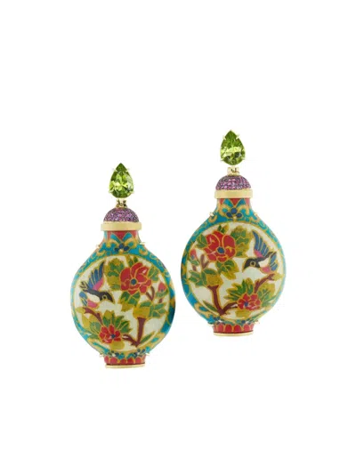 Silvia Furmanovich 18k Yellow Gold Marquetry Earrings In Multi