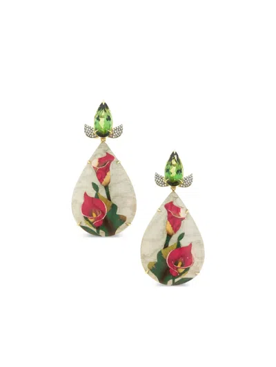 Silvia Furmanovich 18k Yellow Gold Marquetry Tourmaline And Diamond Earrings In Green