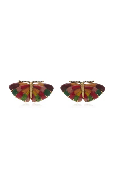 Silvia Furmanovich 18k Yellow Gold Marquetry Wood Earrings In Multi