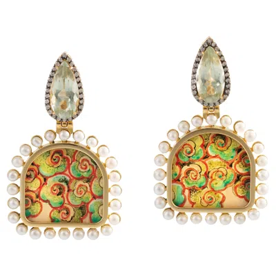 Pre-owned Silvia Furmanovich 18k Yellow Gold Miniature Painting Drop Earrings