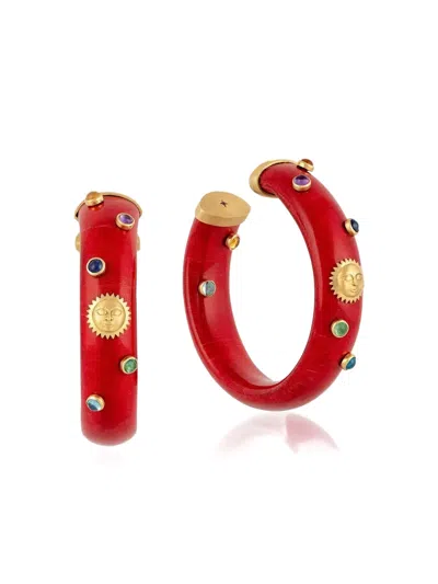 Silvia Furmanovich 18k Yellow Gold Multi-stone Hoop Earrings
