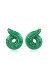 Silvia Furmanovich 18k Yellow Gold Spiral Green Laquered Marquetry Earrings