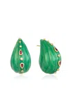 Silvia Furmanovich 18k Yellow Gold Wavey Green Laquered Marquetry Earrings