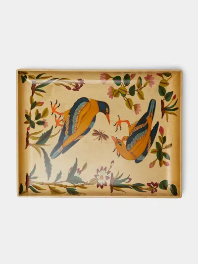 Silvia Furmanovich Birds Marquetry Wood Small Tray  Abask Luxury Gift In Multi