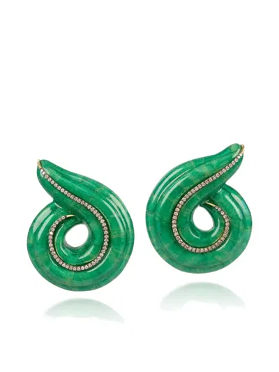 Silvia Furmanovich Diamond And Marquetry Spiral Earrings In Green