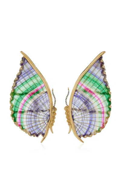 Silvia Furmanovich Horse Mane 18k Yellow Gold Diamond Earrings In Multi