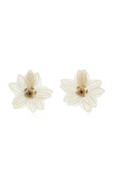Silvia Furmanovich Horse Mane 18k Yellow Gold Floral Earrings In White
