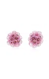 Silvia Furmanovich Horse Mane 18k Yellow Gold Floral Earrings In Pink